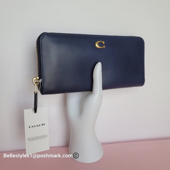 COACH Slim Accordion Smooth Leather Wallet with Back Slip Pocket- Dark Navy⭐ - Picture 2 of 16